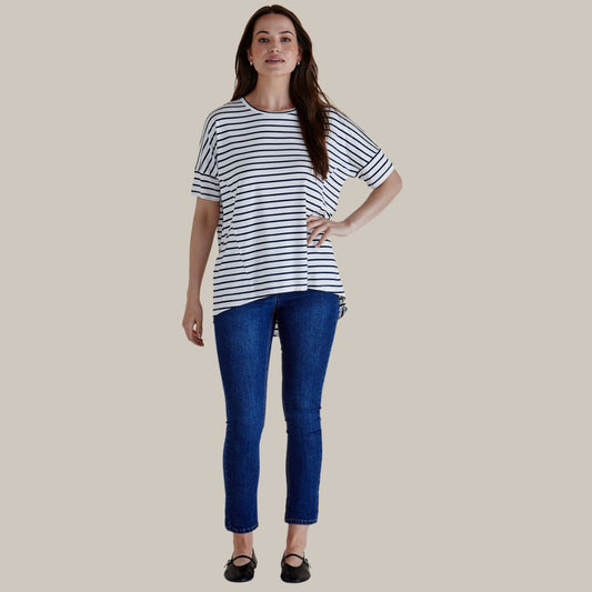 Betty Basics Romona Relax Bamboo Tee | White/Navy Stripe available at Bear & Moo