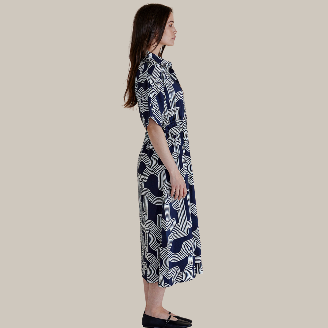 Betty Basics Skye Dress | Navy Geo available at Bear & Moo