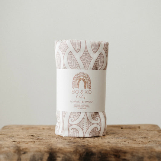 BO & KO Baby Te Pātiki Pēpi Wrap in Mauve available at Bear & Moo