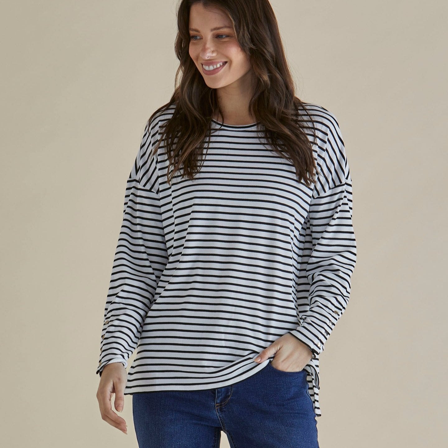 Betty Basics Hendrix Ribbed Long Sleeve Tee | Stripe available at Bear & Moo