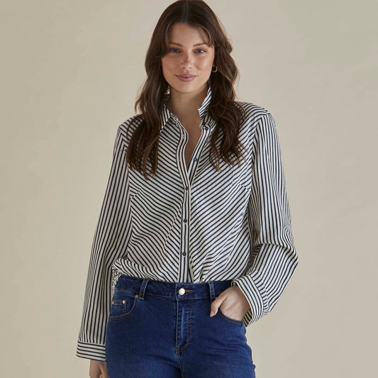 Betty Basics Crinkle Shirt in Black & White Stripe available at Bear & Moo
