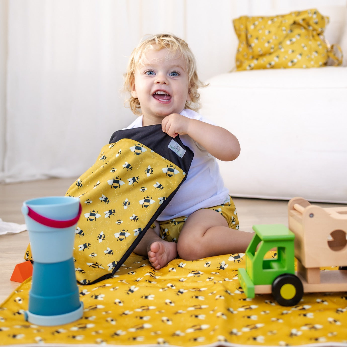 Bear & Moo Reusable Day Bags | Nappy Bags | Busy Bees print