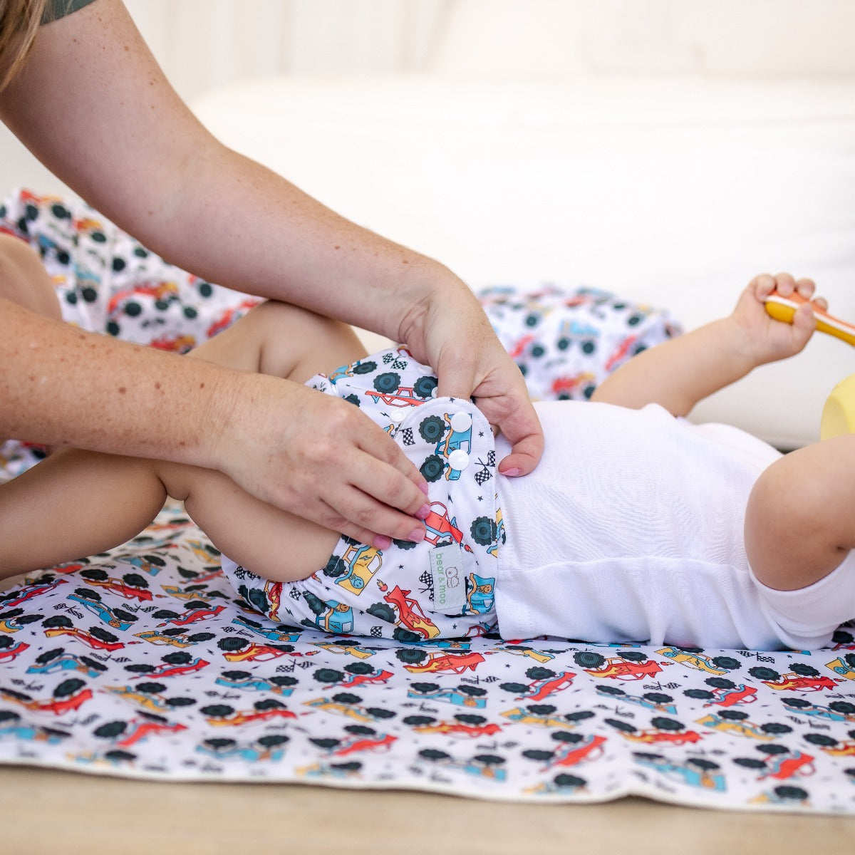 Bear & Moo Reusable Change Mat | Demolition Derby print