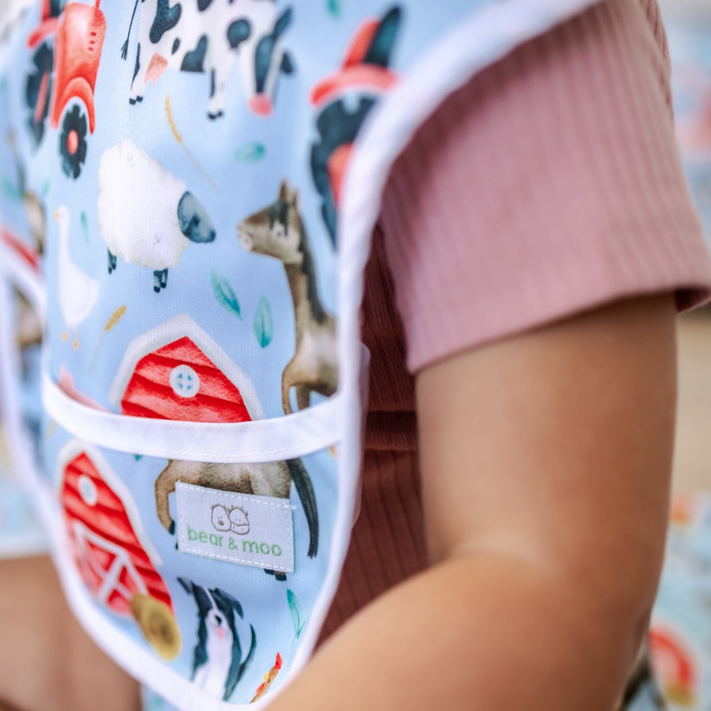 Bear & Moo Classic Bib | Waterproof Reusable Bib | Barnyard print