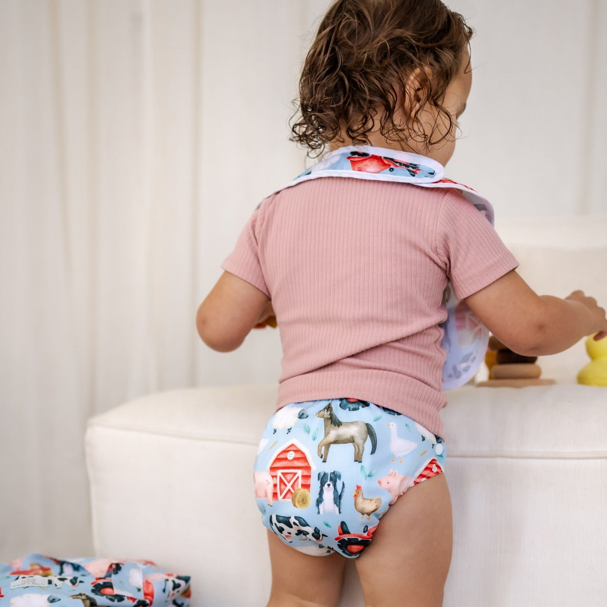 Bear & Moo Classic Bib | Waterproof Reusable Bib | Barnyard print