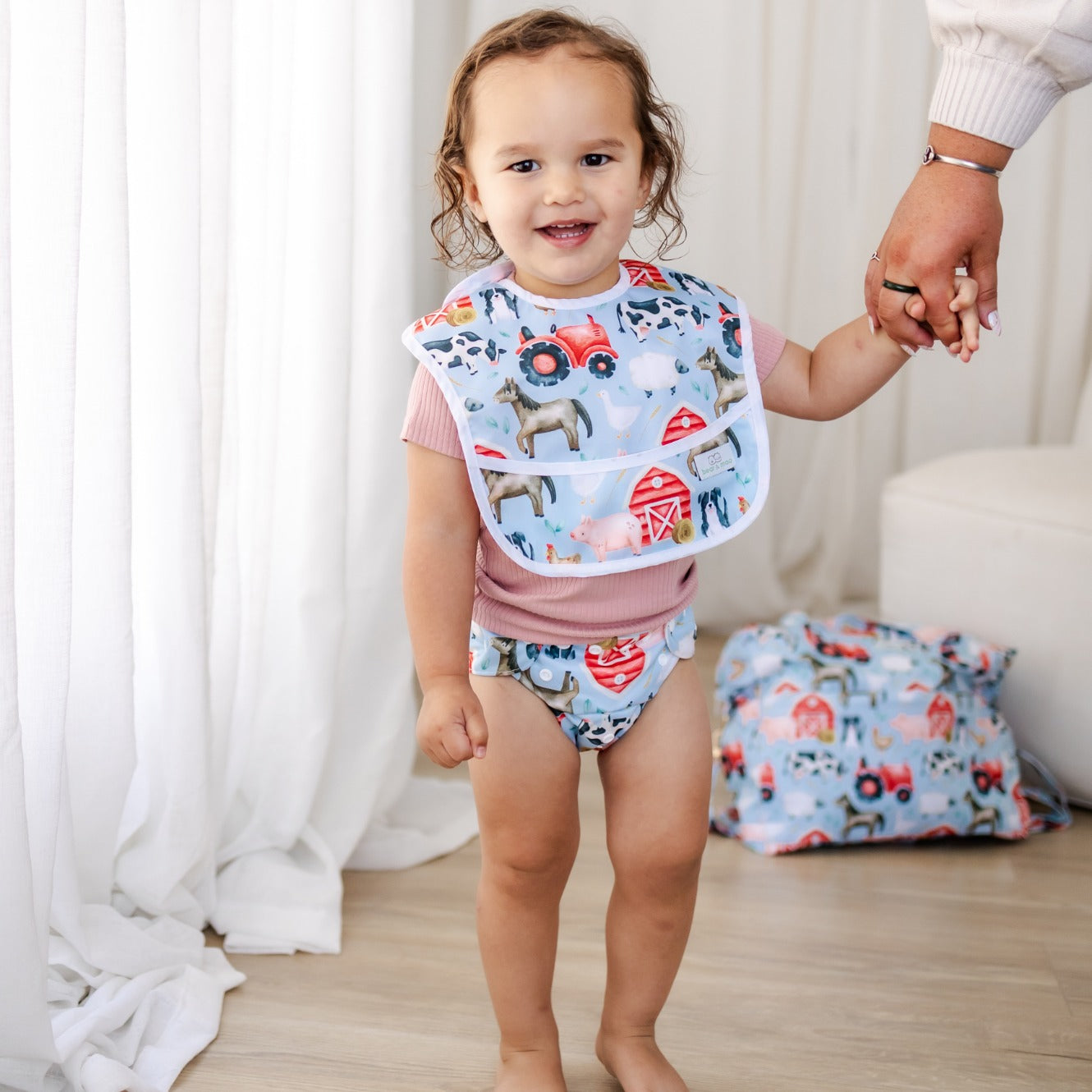 Bear & Moo Classic Bib | Waterproof Reusable Bib | Barnyard print