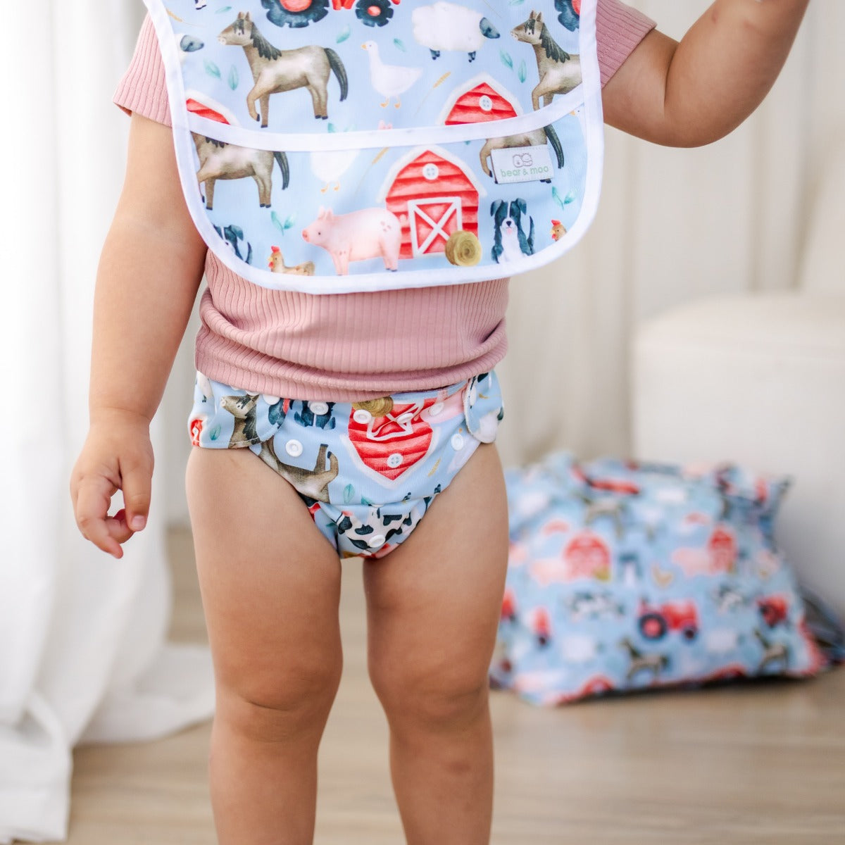 Bear & Moo Classic Bib | Waterproof Reusable Bib | Barnyard print