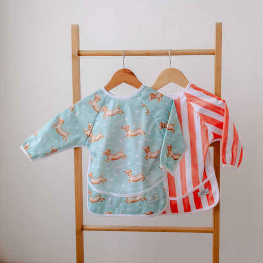 Sleeved Bib | Coral Stripes