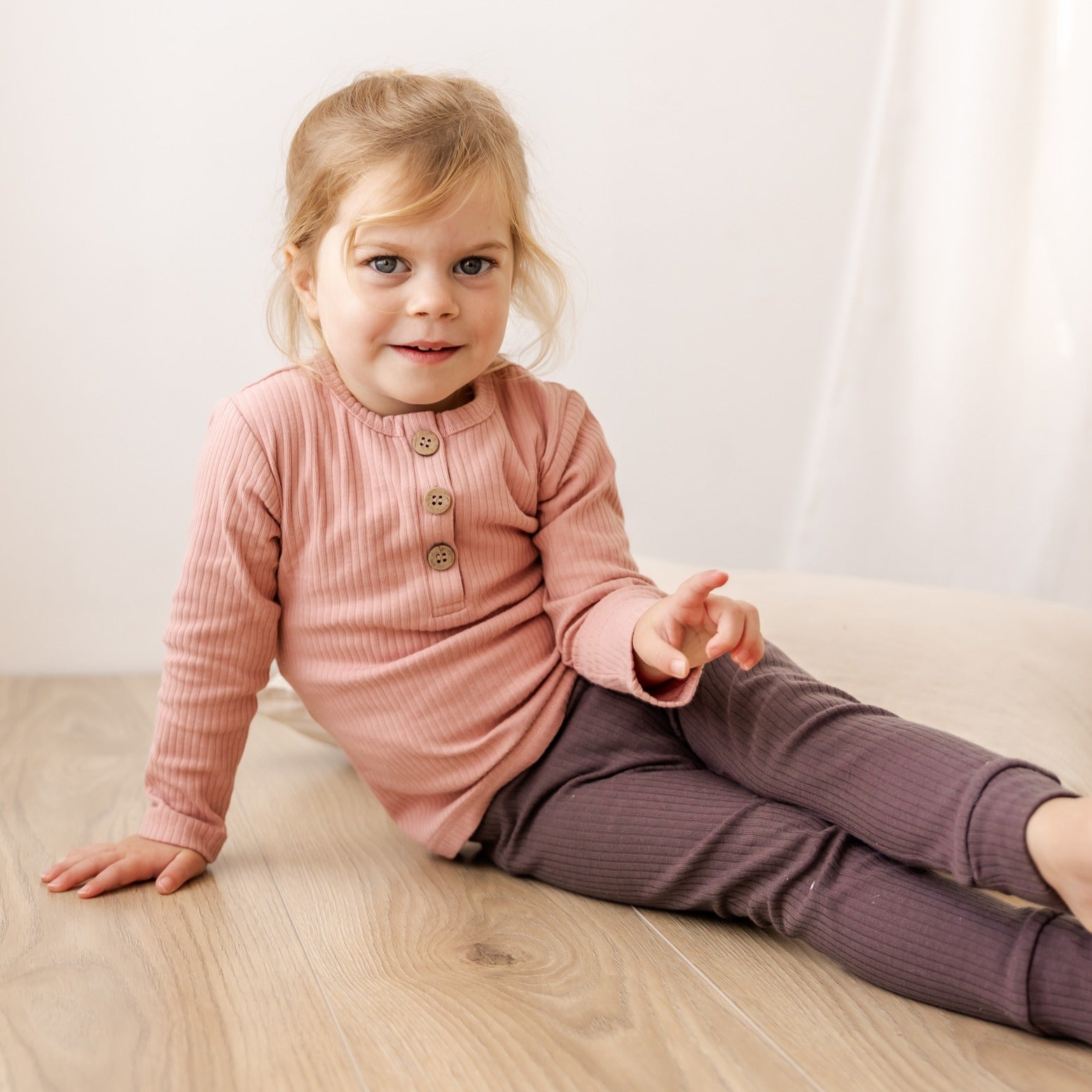 Hello Poppet Henley Ribbed Top in Rose available at Bear & Moo