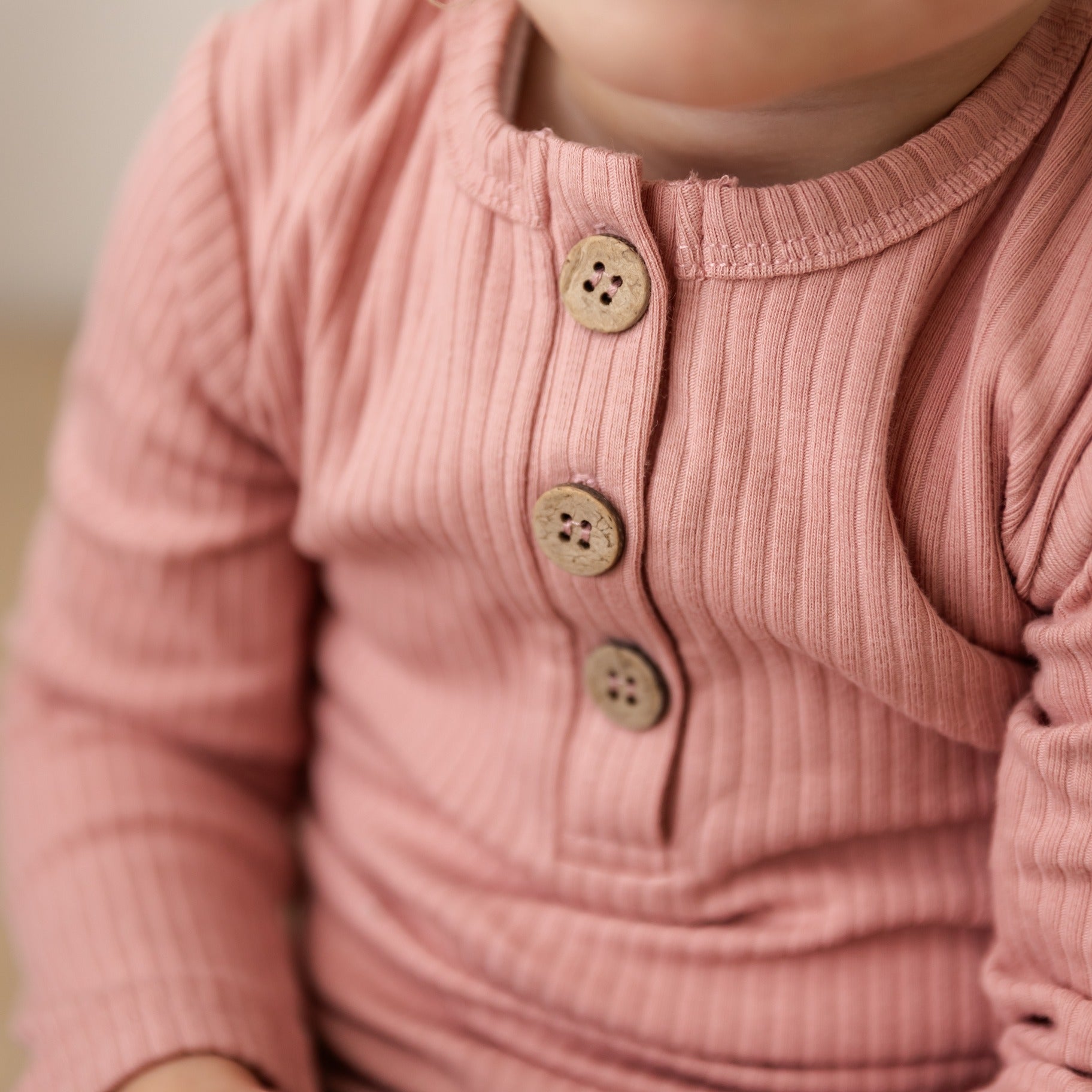 Hello Poppet Henley Ribbed Top in Rose available at Bear & Moo