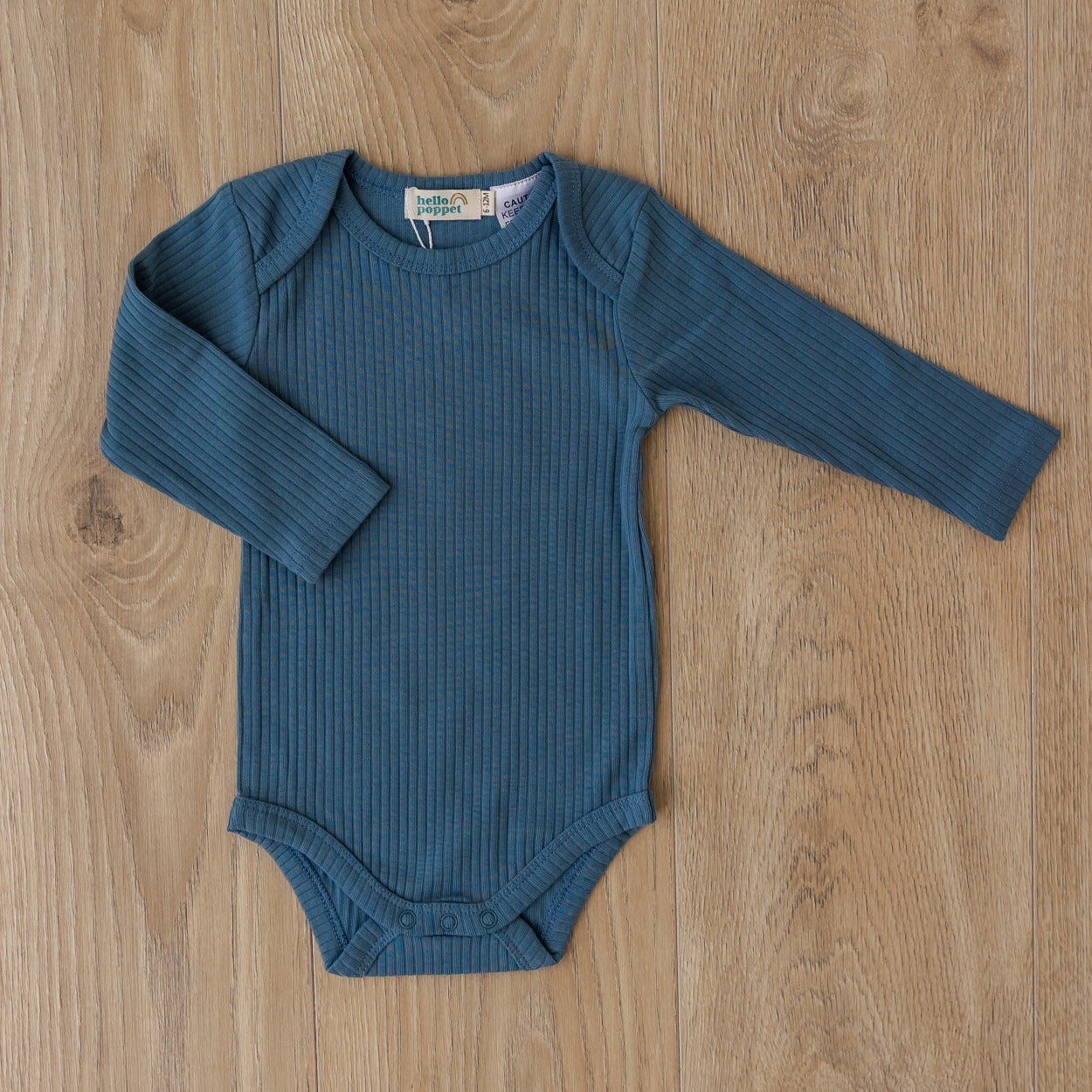 Hello Poppet Original Ribbed Bodysuit | Longsleeve in Ocean available at Bear & Moo