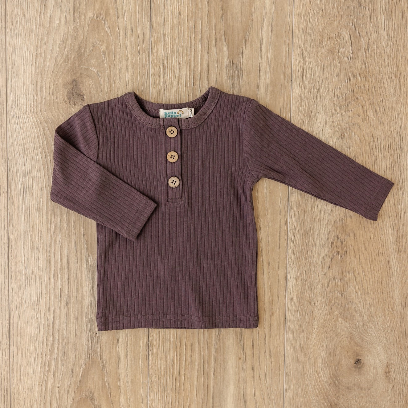 Hello Poppet Henley Ribbed Top in Charcoal available at Bear & Moo