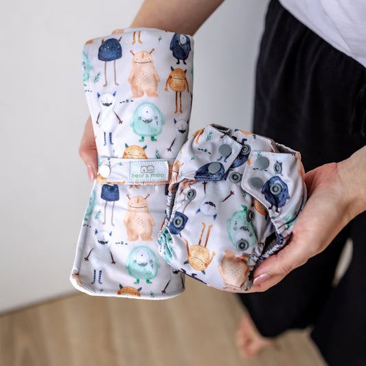 Bear & Moo Reusable Cloth Newborn Nappy | Monsters