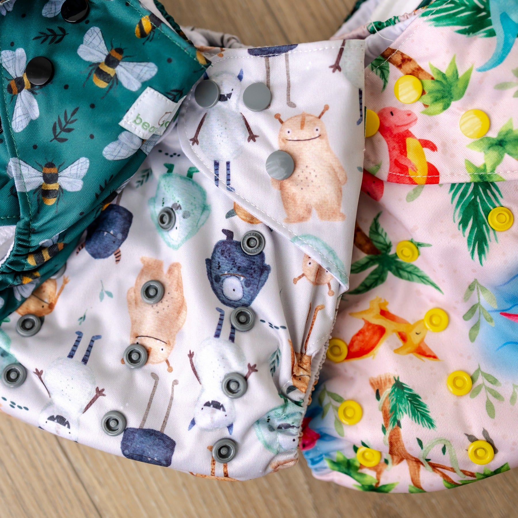 Bear & Moo Large Reusable Cloth Nappies | Monsters