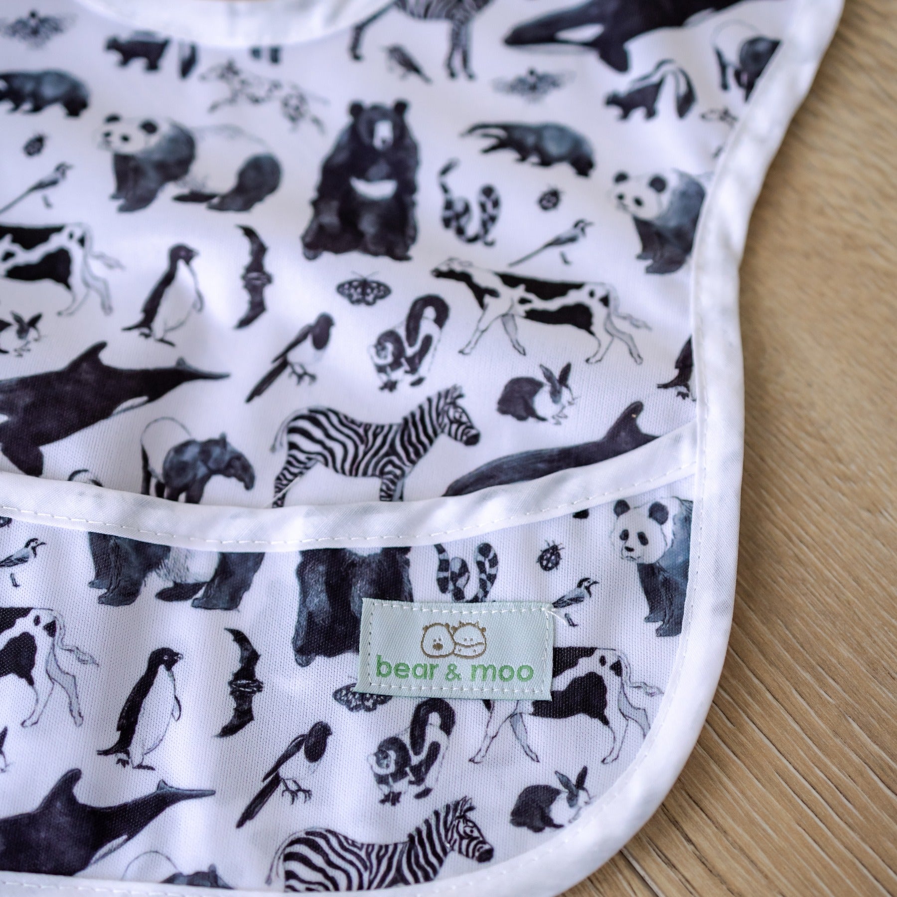 Bear & Moo Classic Bib | Monochrome Animals