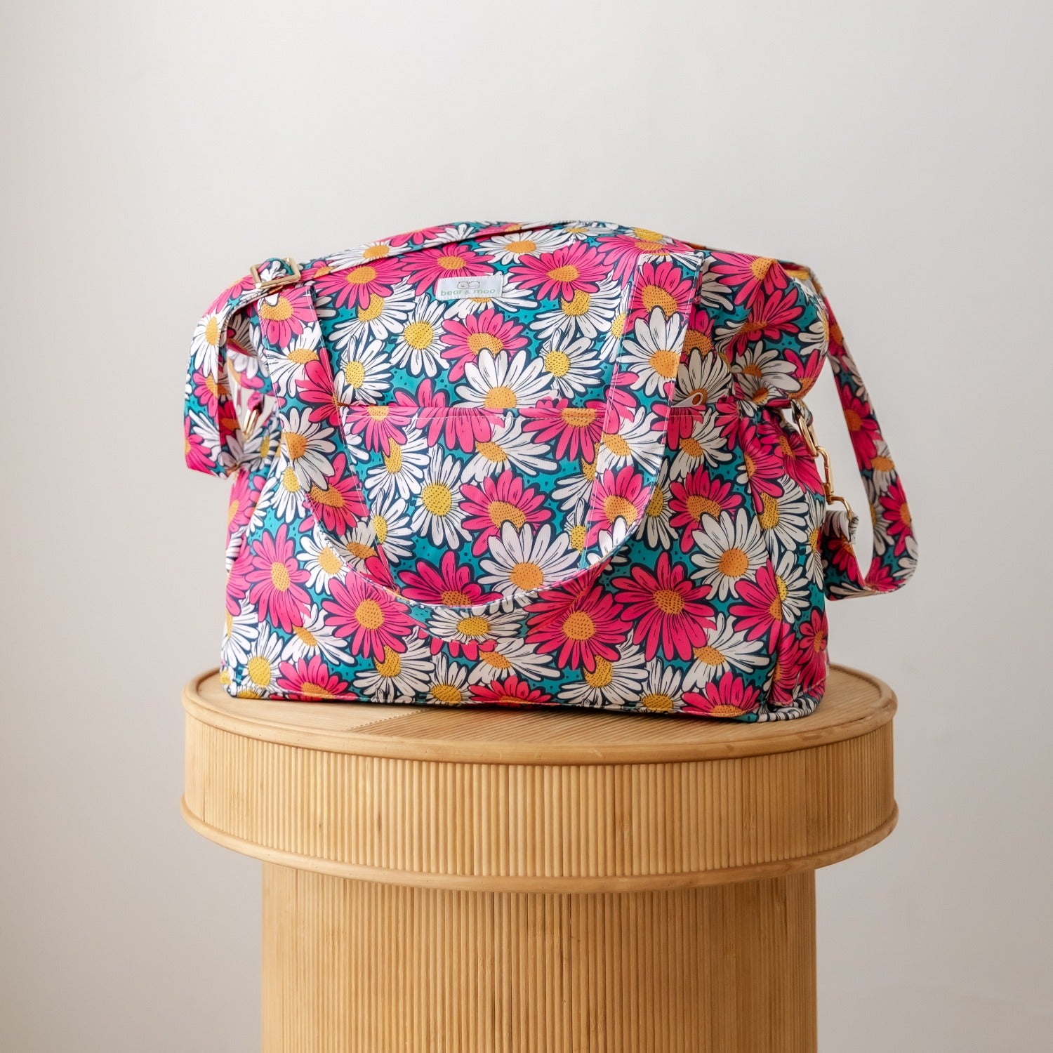 Bear & Moo Day Bag | Nappy Bag in Retro Daisies print