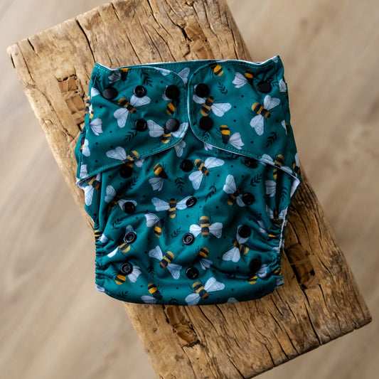 Bear & Moo Large Reusable Cloth Nappies in Bees & Leaves print