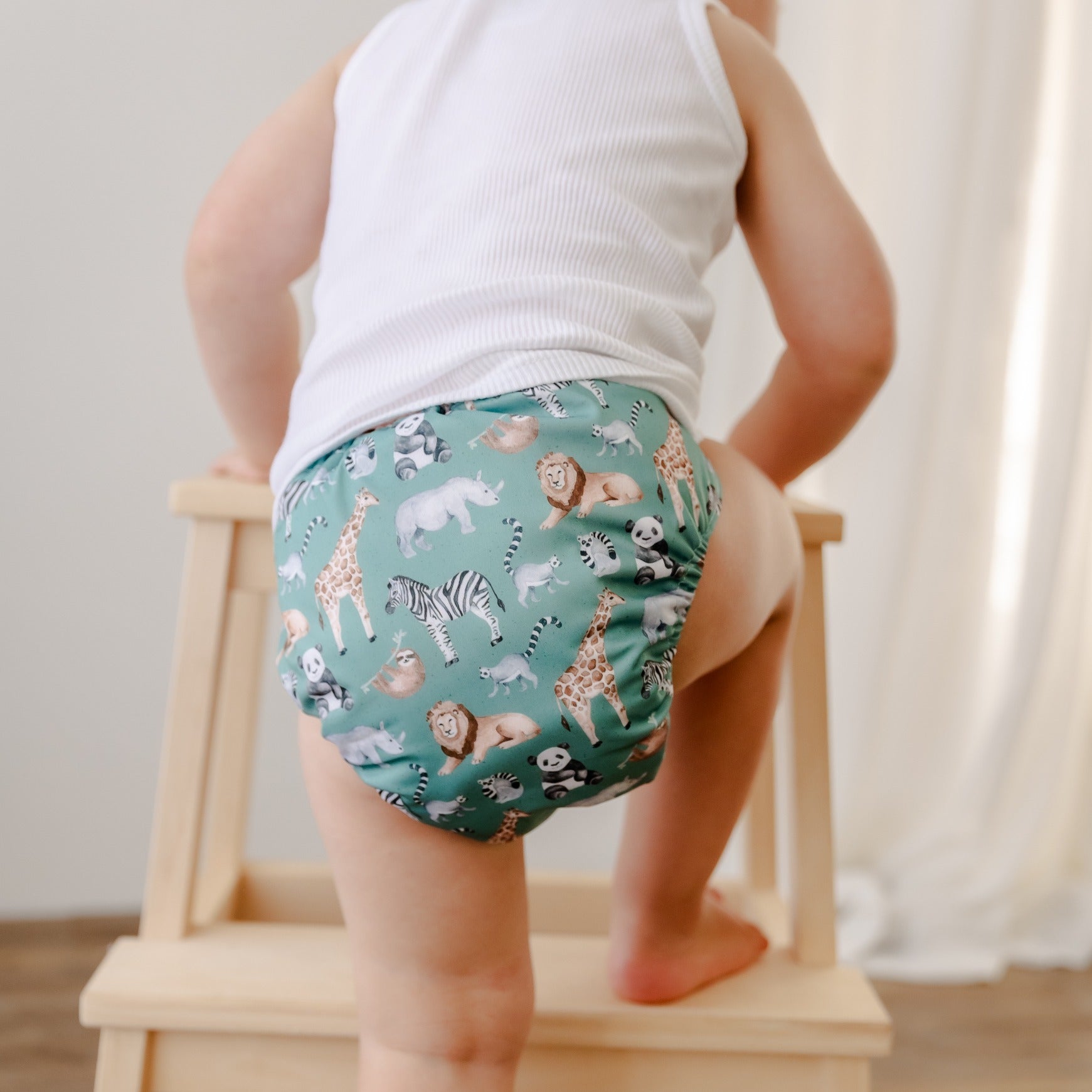 Bear & Moo Reusable Cloth Nappy in One Size Fits Most | Safari Animals print