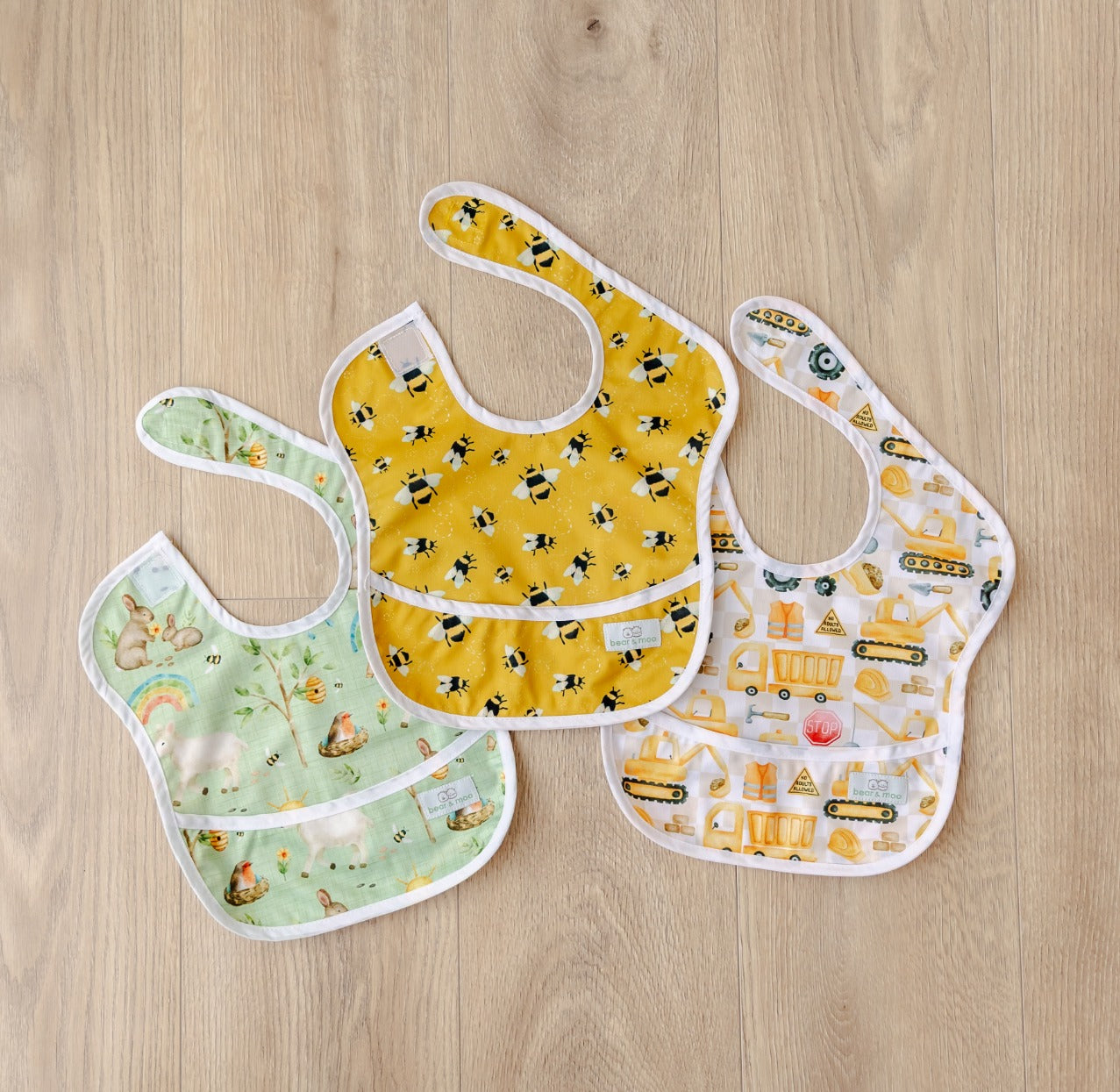 Bear & Moo Classic Bib | Waterproof Reusable Bib | Stop for Construction print