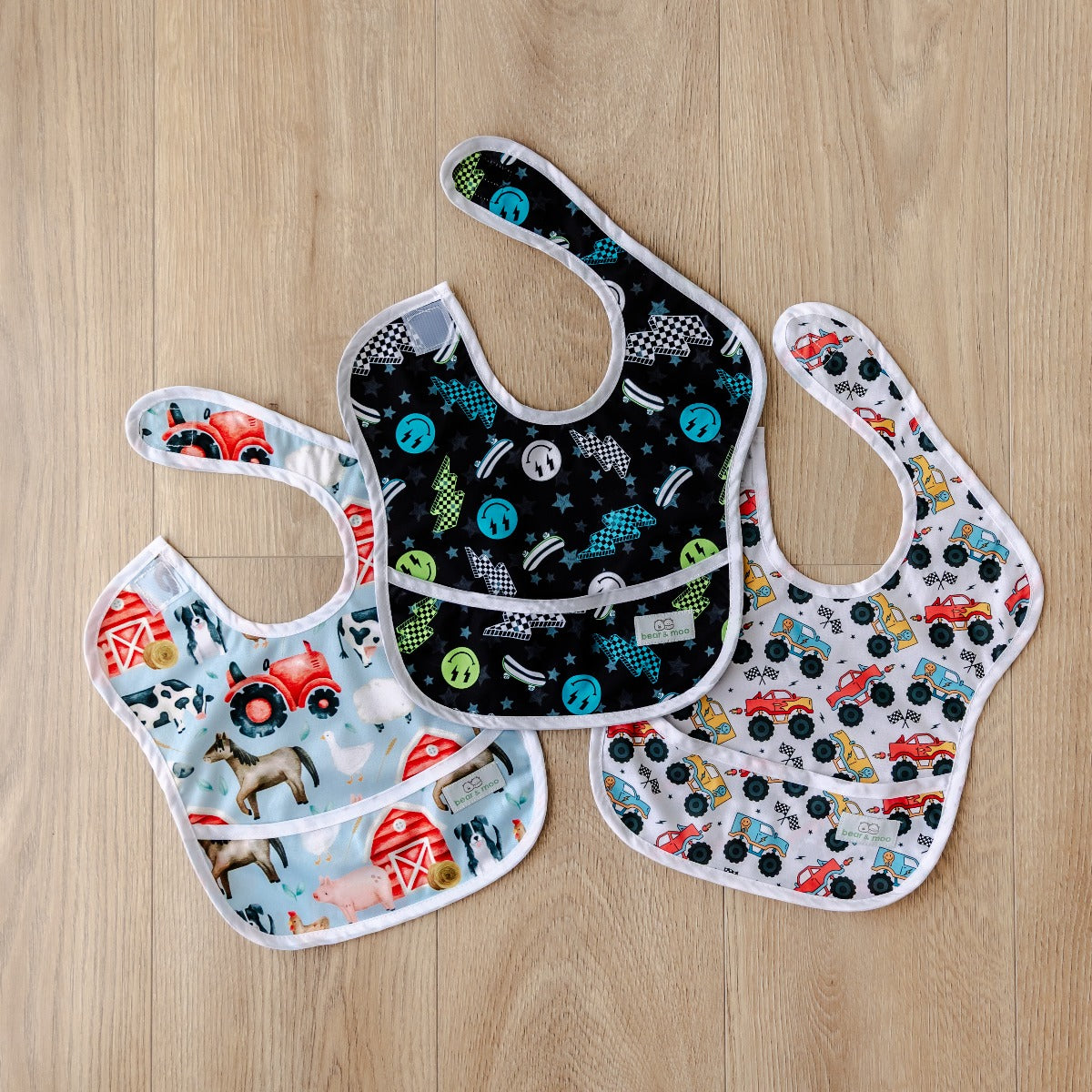 Bear & Moo Classic Bib | Waterproof Reusable Bib | Barnyard print
