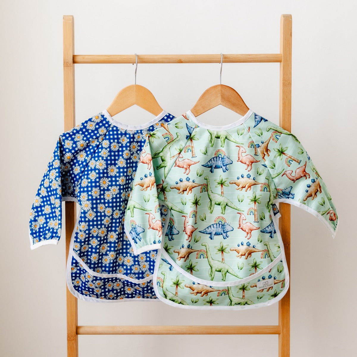 Bear & Moo Sleeved Bib | Waterproof Reusable Bib | Jurassic Print