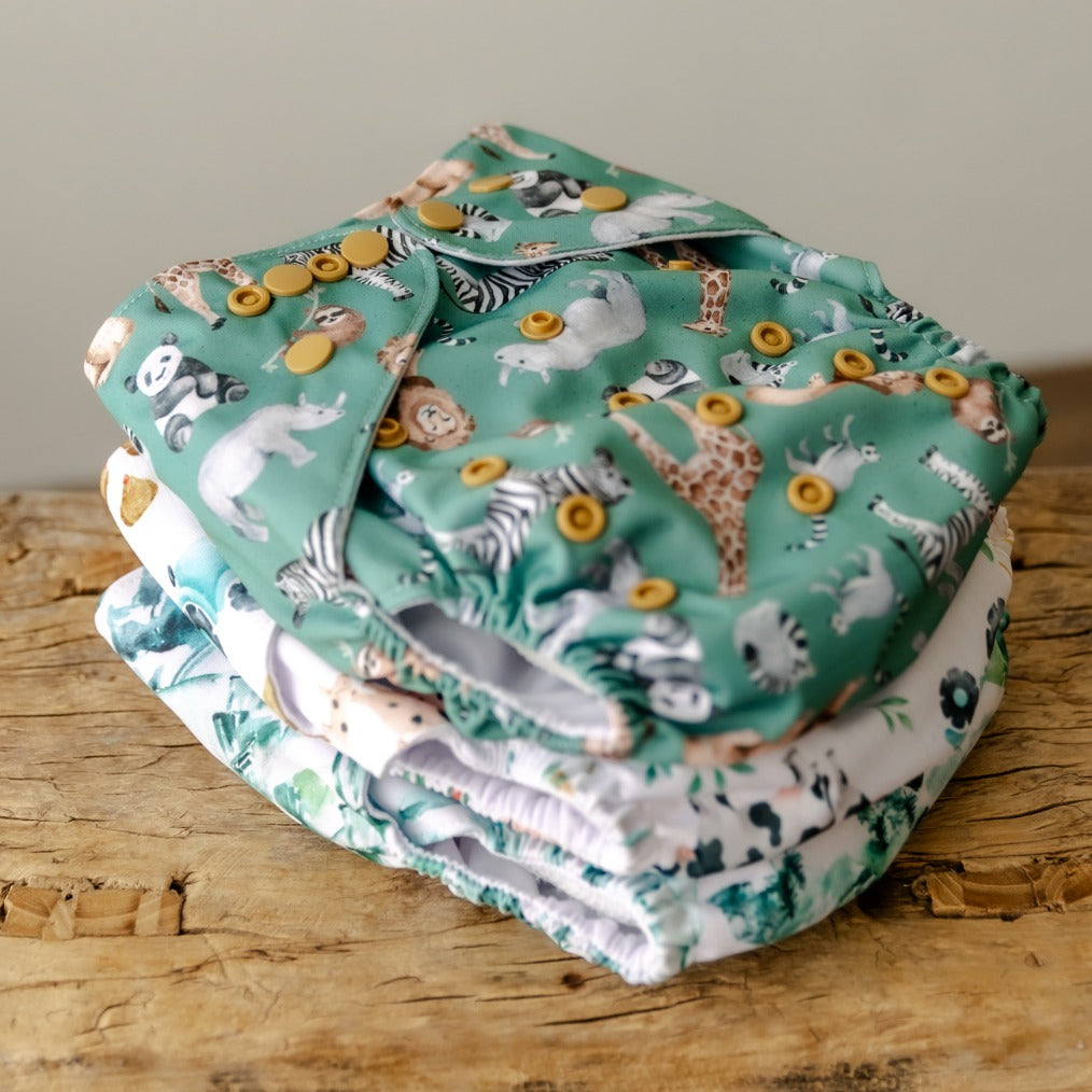 Bear & Moo Reusable Cloth Nappy in One Size Fits Most | Safari Animals print