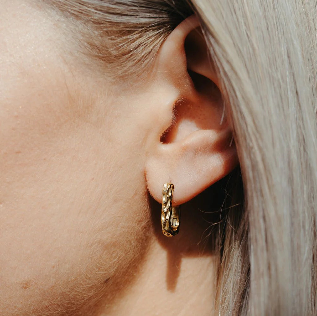Katyb Jewellery Crater Hoop Earrings available at Bear & Moo in Gold and Silver