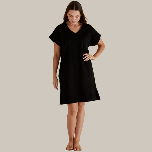 Betty Basics Elise V-Neck Rib Dress | Black available at Bear & Moo