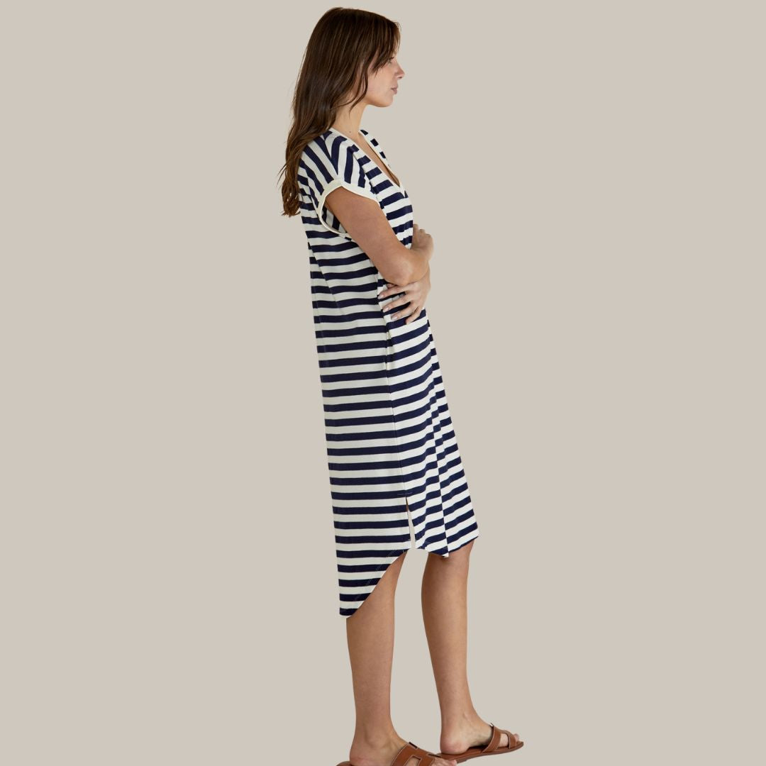 Betty Basics Jolene T-Shirt Dress | Navy/Cream Stripe available at Bear & Moo