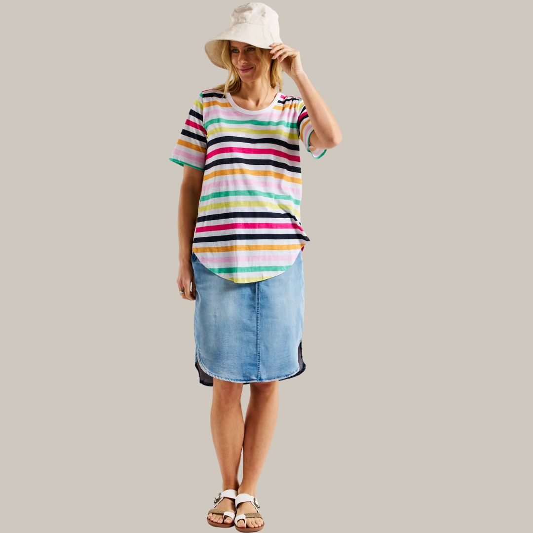 Betty Basics Ariana Tee | Rainbow Stripe available at Bear & Moo