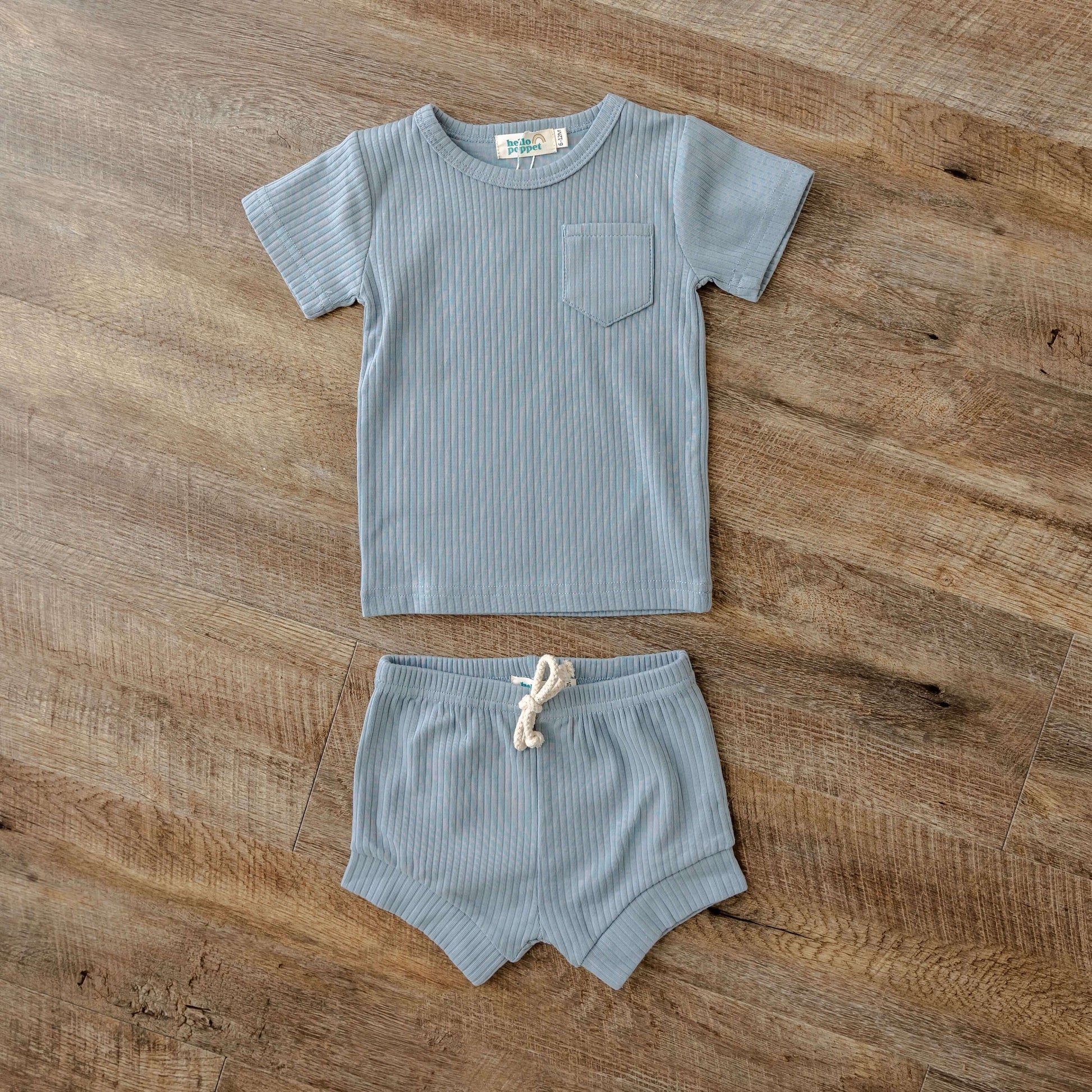 Alex Shorts Set | Kids Ribbed Cotton Short Set in Duck Egg | available at Bear & Moo