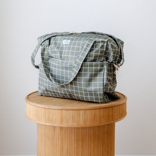 Bear & Moo Reusable Day Bags | Nappy Bags | Khaki Gingham print