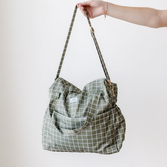 Bear & Moo Reusable Day Bags | Nappy Bags | Khaki Gingham print