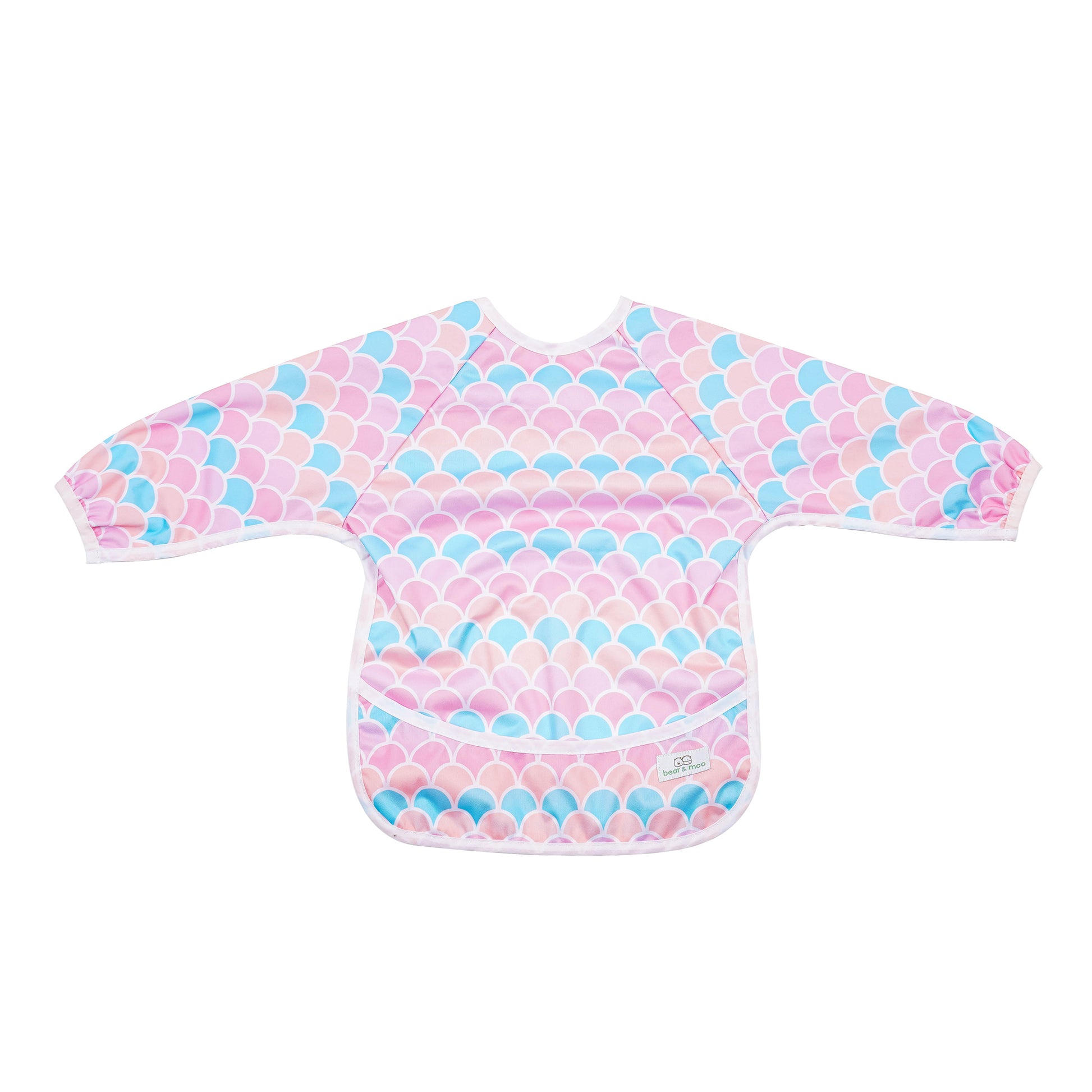 Bear & Moo Sleeved Bib in Pastel Scales print