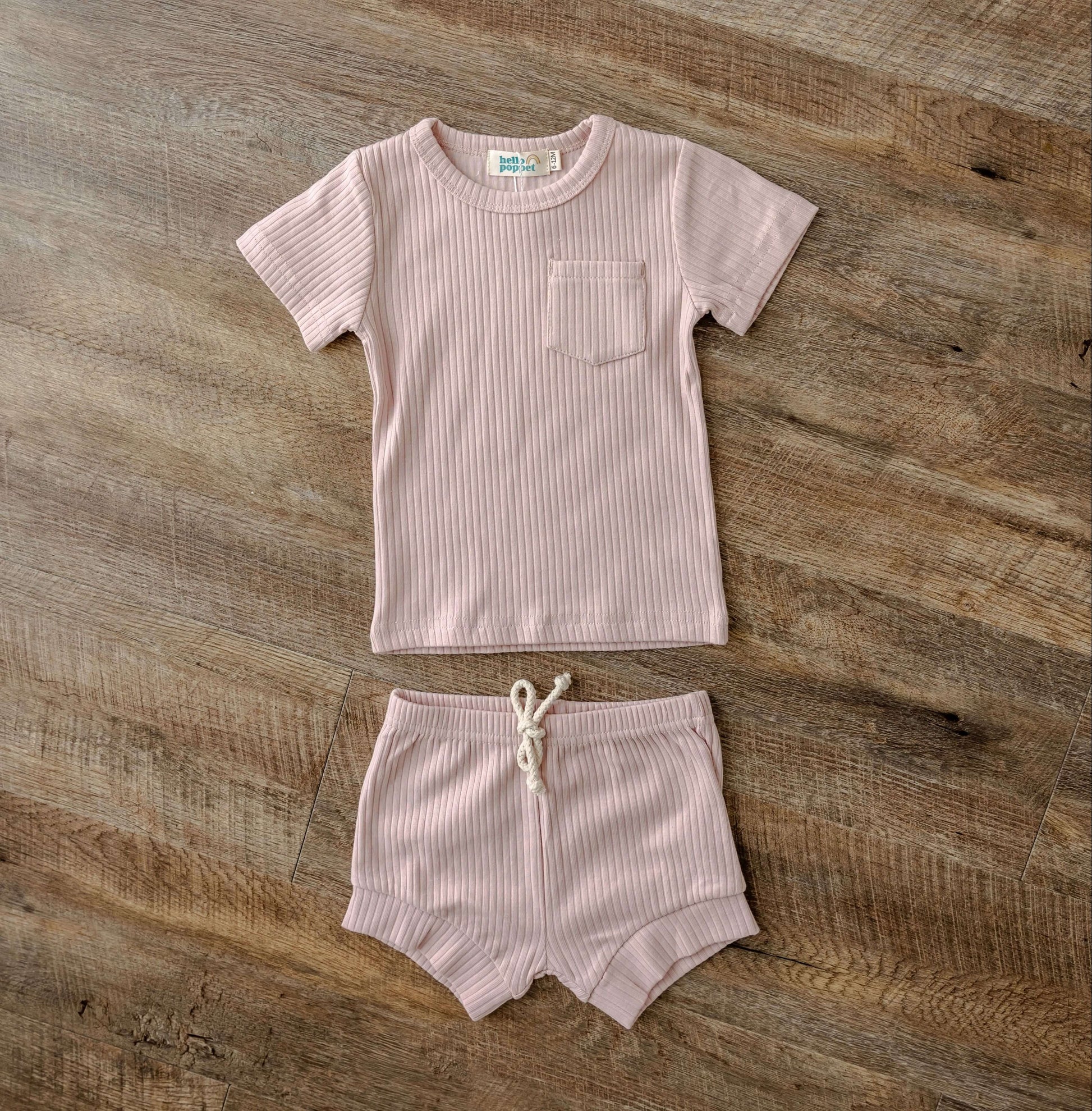 Alex Shorts Set | Kids Ribbed Cotton Short Set in Pink Lemonade | available at Bear & Moo