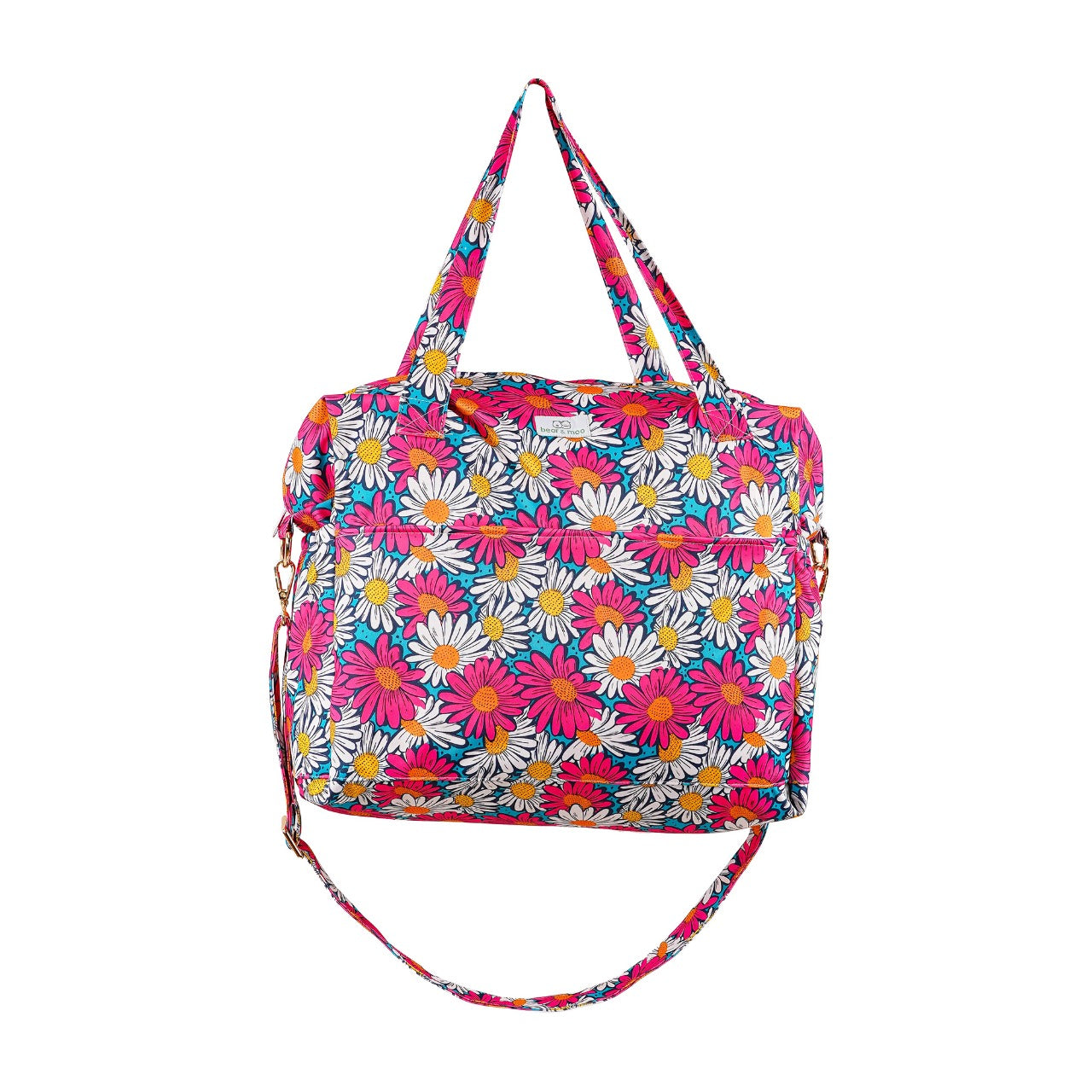 Bear & Moo Day Bag | Nappy Bag in Retro Daisies print