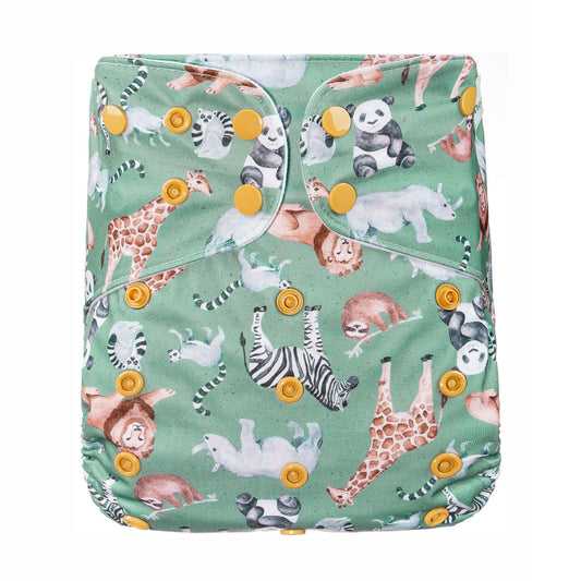 Bear & Moo Reusable Cloth Nappy in Safari Animals print