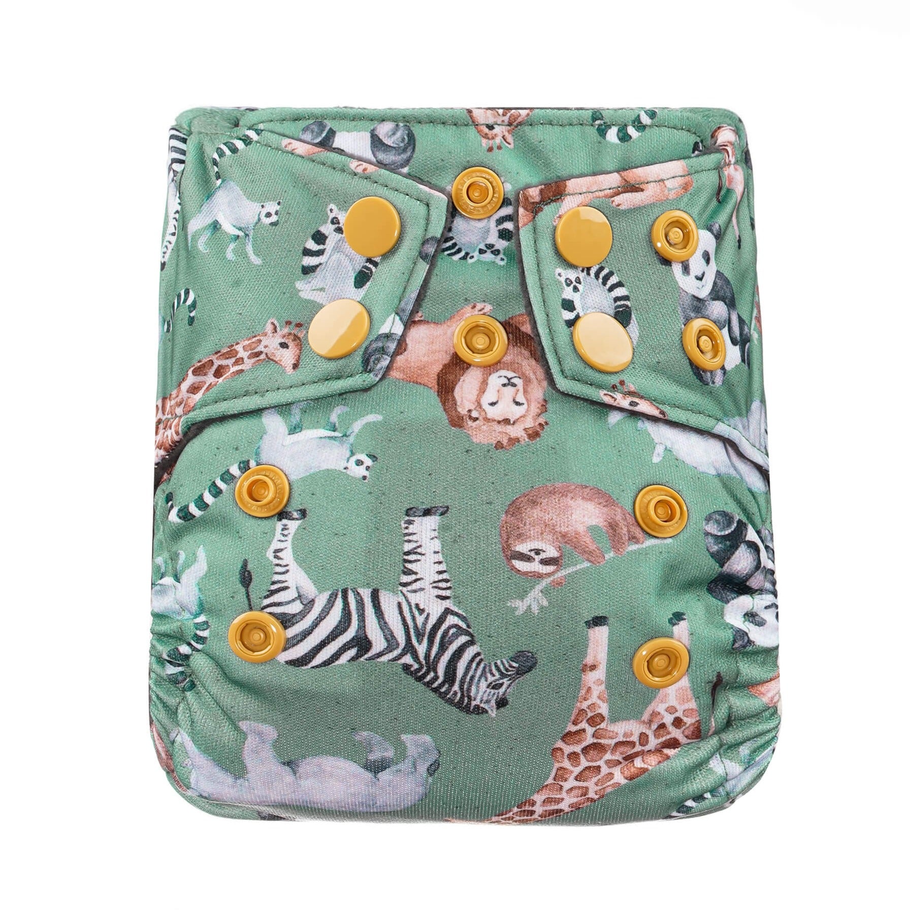 Bear & Moo Reusable Microfibre & Charcoal Bamboo Newborn Nappy in Safari Animals print