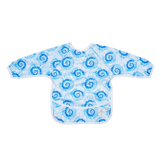 Bear & Moo Sleeved Bib in Tie Dye Blues print