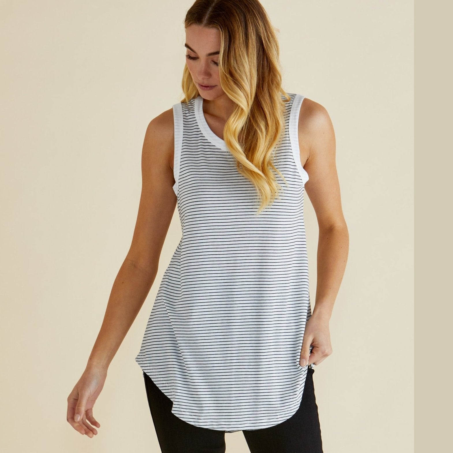 Keira Tank | Jet Black Stripe available at Bear & Moo