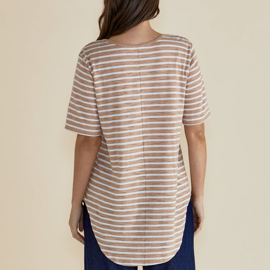 Betty Basics Ariana Tee | Beige Stripe available at Bear & Moo